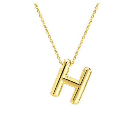 Meaeguet Initial Necklace for Women Girls,Dainty Gold Balloon Bubble Letter Necklace Layered Necklaces Puffy Name Personalized H