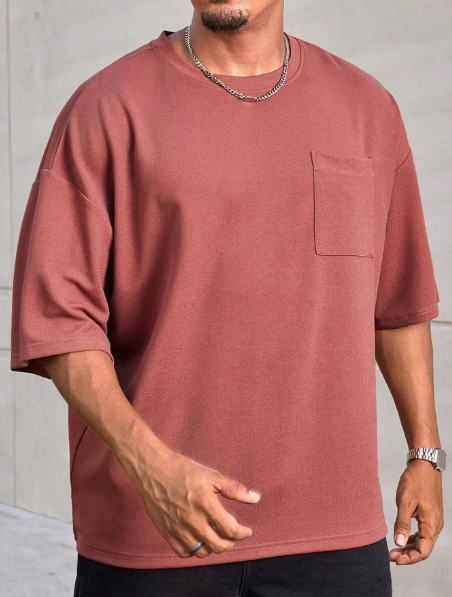 Manfinity CasualMax Plus Size Men's Solid Color Casual Crew Neck Short Sleeve T-Shirt