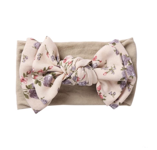 New Chiffon Bow Print Children's Knotted Headband Baby High Elasticity Super Soft Baby Headband HB6