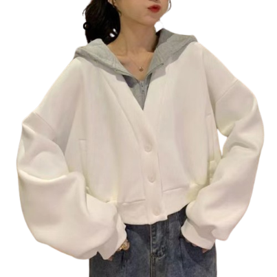 Lovito Women Casual Patchwork Fake 2-In-1 Button Front Coat LNA35027 (White)