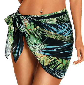 Swimwear Cover Ups Women Leaf Print Skirt Lace-Up Beach Dress Chiffon Skirt Swimming Bikini Beach Cover Ups Swimsuit