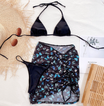 Three Piece Swimsuit Solid Color Bikini Printed Beach Dresses Bikini
