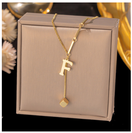 Vnox Letter Pendant Long Necklace for Women Girl,18K Gold Stainless Steel Hypoallergenic A-Z Initial Name Necklace Gift F