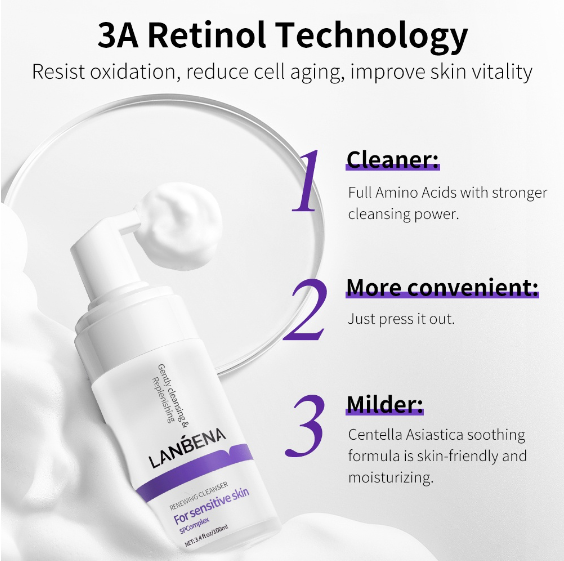 Lanbena Retinol Re Ing Cleanser Amino Acid Bubble Mousse Smooths Wrinkles Resist Oxidation 100ml