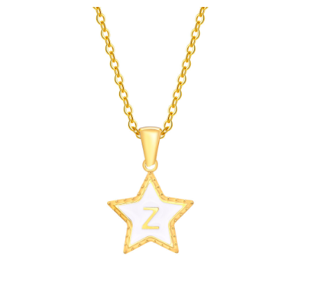 Vnox A-Z Letter Star Shope Pendant Necklace for Women,18K Gold Initial Stainlss Steel Jewelry Accessories Gift Z