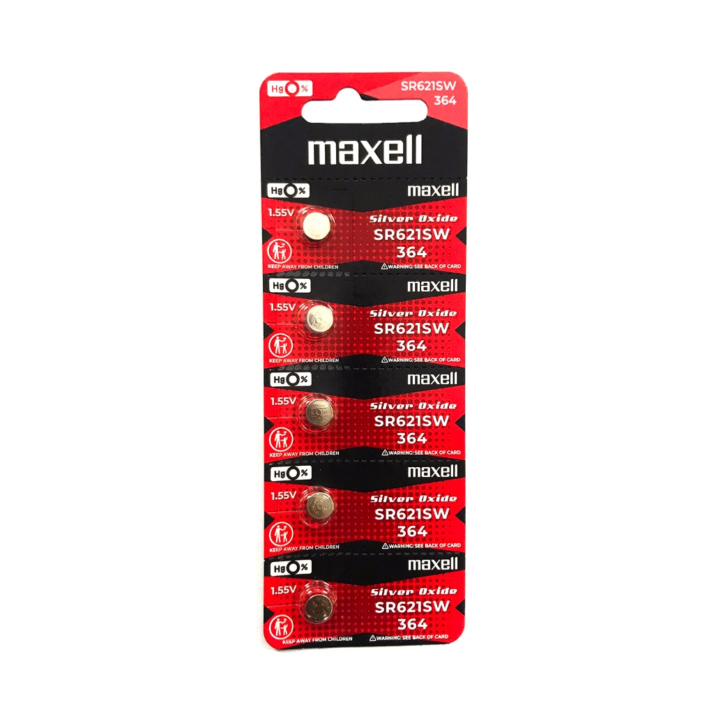 Maxell SR621SW Silver Oxide Battery Pack of 5