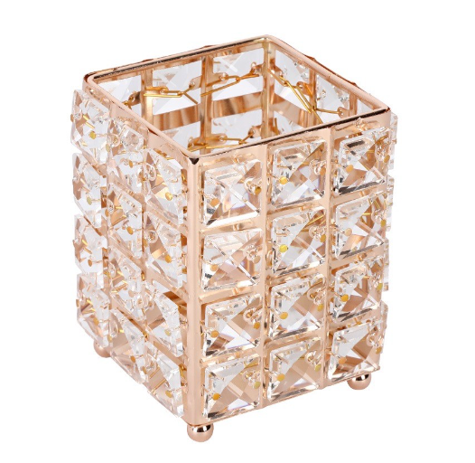 Gladking Gold Square Crystal Makeup Brush Organizer and Holder