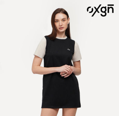 OXGN Color Blocking T-Shirt Dress For Women Black/Camel