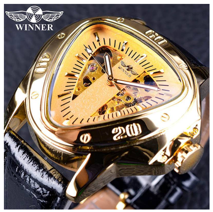 WINNER Classic Style Men watch Fashion Casual Automatic Mechanical Watch Top Brand hollowed out triangle large dial watch for men 3