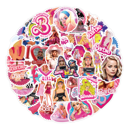 60pcs Cute Barbie Girl Sticker Pack Waterproof Vinyl Stickers DIY for Water Bottle Laptop Scrapbook Journal Notebook Guitar