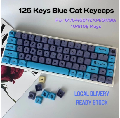 125 Key Blue Cat Keycaps PBT Keycap MA Profile 9mm For Mechanical Keyboard 61 64 68 71 84 100 Layout