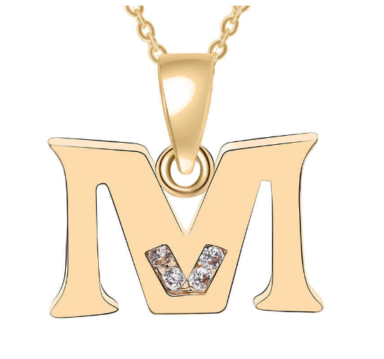 Couple Jewelry Fashion Gift Gold Color Cubic Zirconia A-Z Letter Copper Women Chain Pendant Initial M