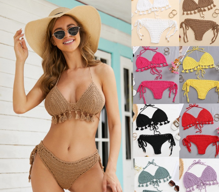 Beach Vacation Style Knitted Fringed Crochet Sexy Bikini