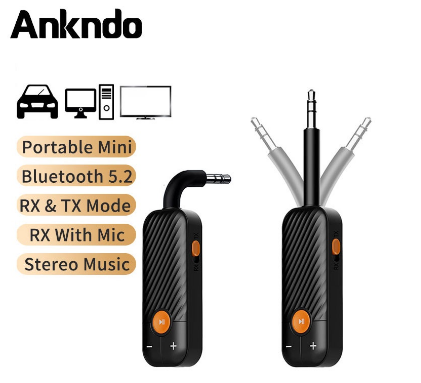 Ankndo 2 In 1 Wireless Bluetooth 5.2 Receiver Transmitter Adapter 3.5mm Jack For Car Music Audio Aux A2dp Headphone Receiver