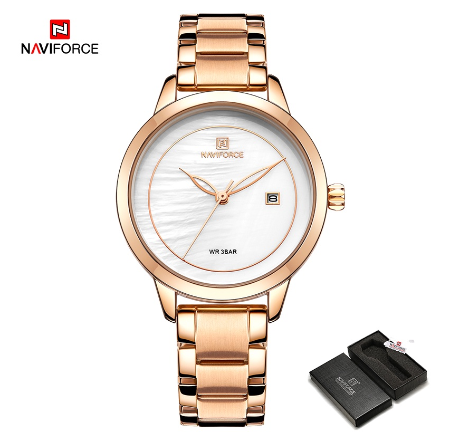 Naviforce Women Fashion Gold Stainless Steel Lady Luxury Brand Watches ROSEGOLD