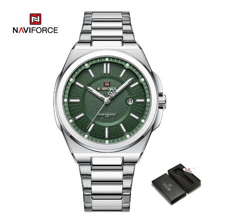 Naviforce NF9212 Men Luxury Gold Sport Quartz Date Clock Business Military Waterproof Wristwatch GREEN SILVER