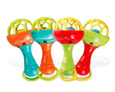 Infant Rattle Bite Teether Non Toxic Plastic Colorful Baby Mushroom Shape Hand Bell Rattles Safe