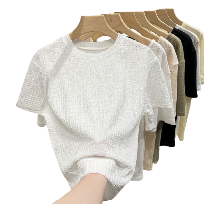 Lovito Casual Plain Jacquard T-Shirts for Women LNE16065 (White)