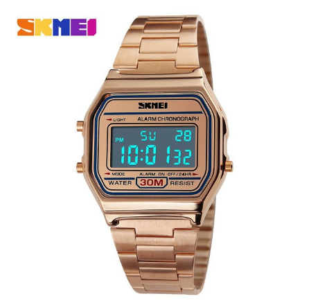 Skmei Dual Display Digital Watch Stainless Steel Strap For Women Water Resistant Casual 1123 ROSEGOLD
