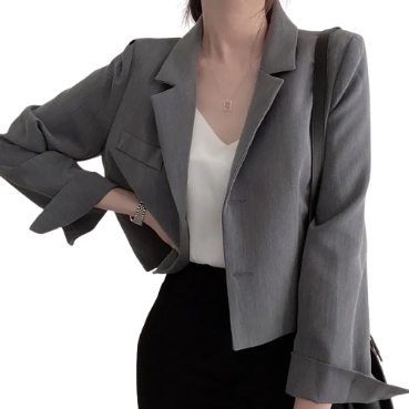 Lovito Women Casual Plain Button Pocket Blazer LNE36029 (Grey)