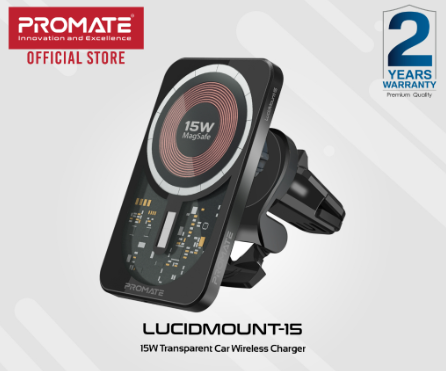 Promate LucidMount-15 15W Mag Safe Transparent Car Wireless Charger