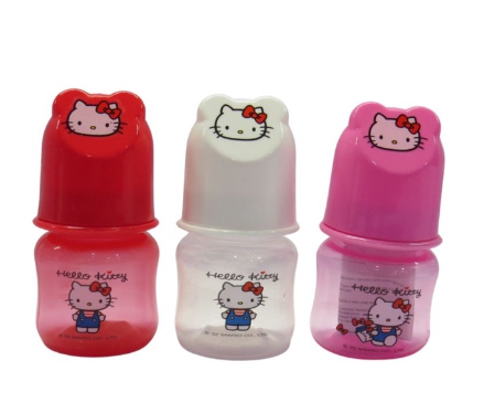 Hello Kitty F. Bottle 2oz/60ml Reg. Neck w/Characterhood & Silicone Nipple 3pcs/pack