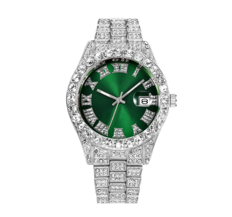 Luxury Rhinestone Roma Numerals Men's Calendar Watch Stainless Steel Band Men Business Wristwatch 05