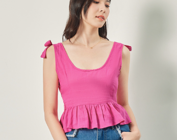 Lovito Women Bow Ruffle Hem Tank Tops L68ED258 Hot Pink