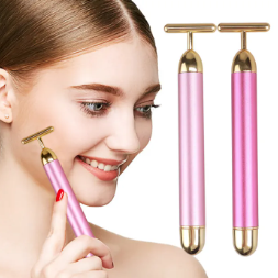 24K Gold T-shaped Beauty Stick Face Slimming Lifting Massager Bar Facial Vibration Roller