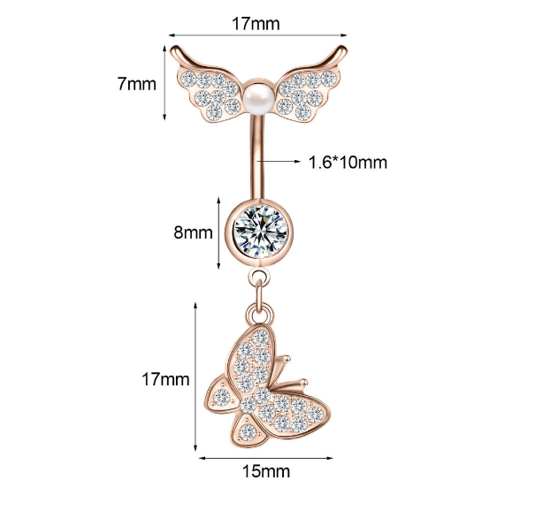 1PC Stainless Steel Navel Ring Crystal Pendant Navel Piercing Butterfly-pattern Wing-shape Heart-shape Prevent Allergy Navel Ring S10