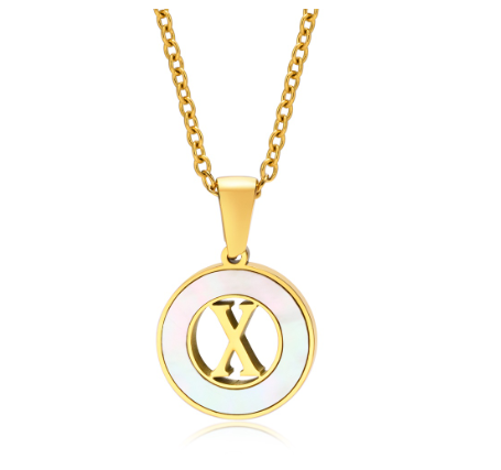 Vnox 18K Gold Stainless Steel Letters Pendant Necklace,Round Hollow 26 Alphabet Necklace for Women X