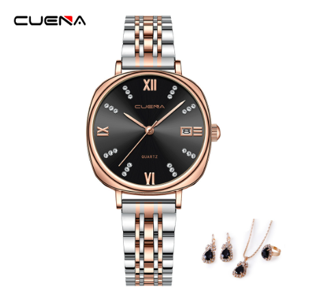 CUENA Original Women Watches Stainless Steel Waterproof Unique Creative Small Dial Fashion Casual Business Sports Quartz Analog Set 4 W06