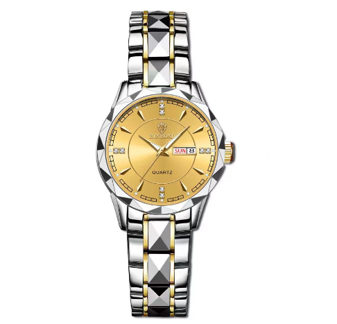 Binbond Fashion Luxury Stainless Steel Waterproof Men Unique Business Watch Dual Calendar Gold Luminous Quartz Wrist Watch F005