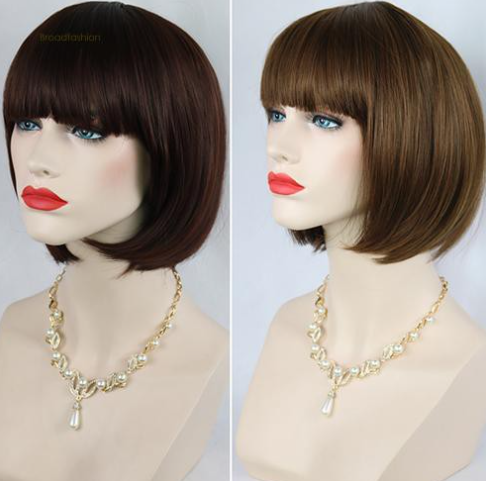 Women's Fashion Short Straight Bobo with Bangs Full Wig Cosplay Party Extension