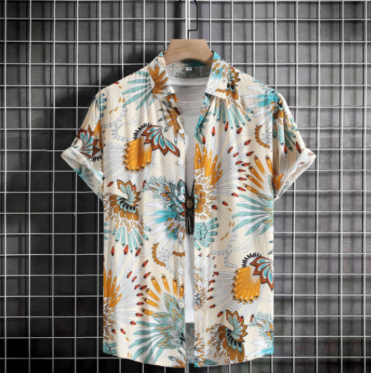 New Men's Vintage Causal Loose Cotton Short Sleeve Button Floral Shirt Summer Beach Hawaiian Outfits