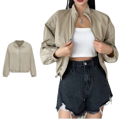 Lovito Women Drawstring Zipper Jacket L67AD159 (Pale Green)