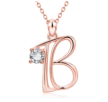 26 Letter Rose Gold Necklace Pendant Classic Fashion Men's and Women's Letter Diamond Necklace Jewelry Wholesale B