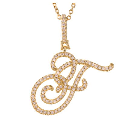 Fashion A-Z Initial Cursive Letters Pendant Necklace For Women Gold Color Shiny Rhinestone Chain Necklace Jewelry Gift F