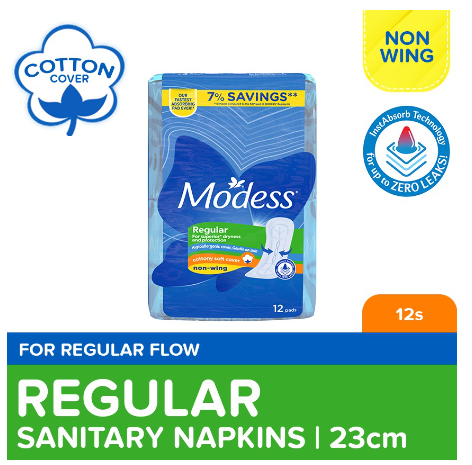 Modess Regular Cottony Soft Non-Wing Sanitary Napkin 12s - Regular Flow, Fast Absorbing Against Leaks