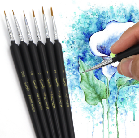 SeamiArt 6 Pcs. Set Hook Line Detail Painting Brush For Watercolor Oil Acrylic Gouache Paint
