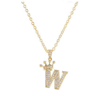 Luxury Crystal Zircon Alphabet Pendant Necklaces for Women Men Gold Crown Initial Letter Necklace W