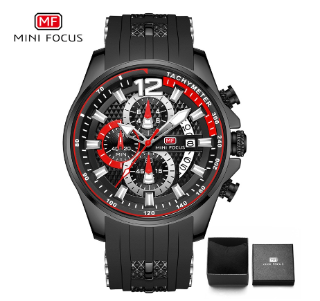 Mini Focus Sports Watch Men Waterproof Quartz Chronograph Silicone Fashion ALL BLACK