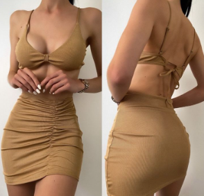 3 in 1 Bikini Set with Cover Up Skirt Swimsuit Swimwear Beach Wear