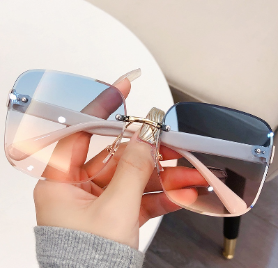 Rimless Cut Edge Sunglasses Large Framed Fashion UV Protection Sunglasses for Women