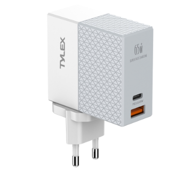 Tylex XA18 Mini Charger USB Output + Type-C 65W PD Fast Charger Free Type-C Cable & Plug Adapter