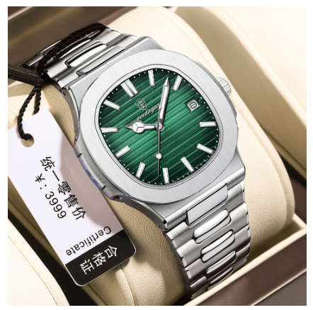 POEDAGAR casual watch for men 2023 original waterproof fashion ultra thin calendar luminous stainless steel analog watch GREEN