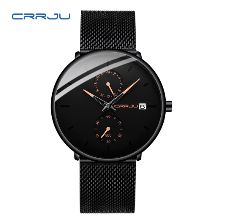 CRRJU Men's Watch Original Brand Multifunctional Fashion Business Analog Quartz Stainless Steel Waterproof 2263 X M07