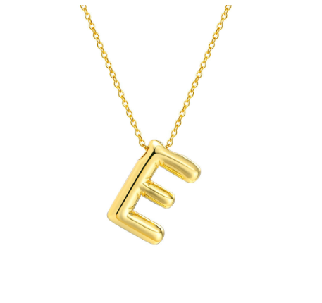 Meaeguet Initial Necklace for Women Girls,Dainty Gold Balloon Bubble Letter Necklace Layered Necklaces Puffy Name Personalized E