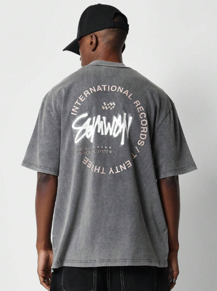 SUMWON Regular Fit Washed Tee With Back Print