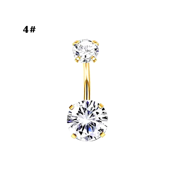 Gold Belly Button Ring with Diamonds and Zirconia Belly Button Clasp Piercing Belly Button Nail